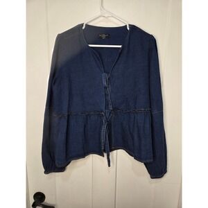 Velvet Heart Los Angeles Dark Wash Denim Peplum Tie Front Top Medium